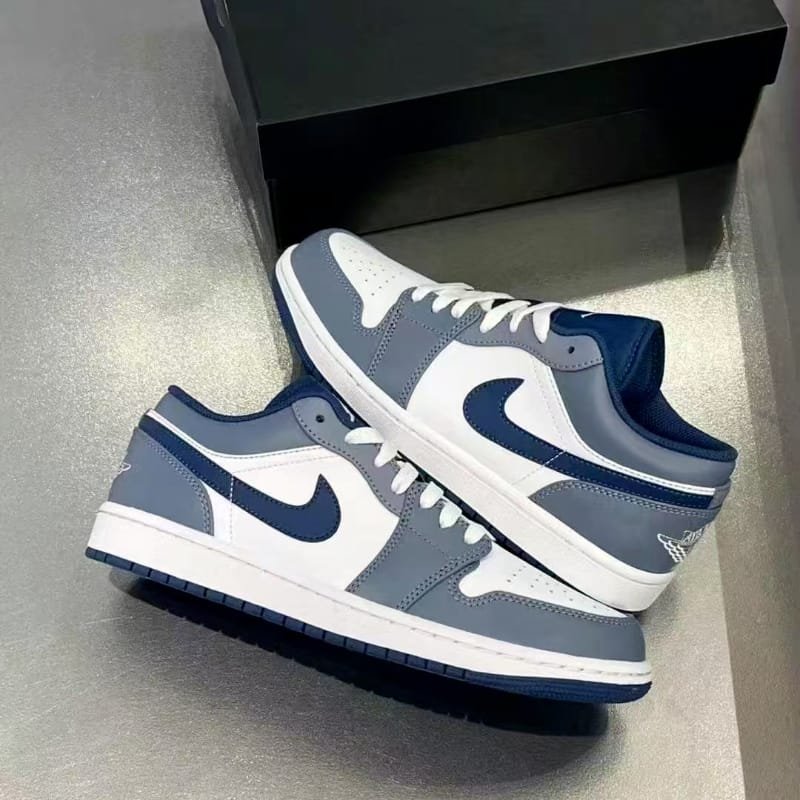 Classic Low-Top Leather Sneaker - Slate Blue/Navy